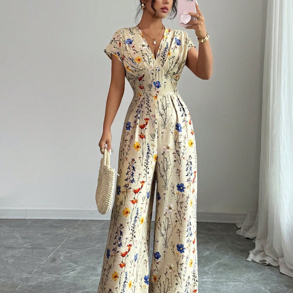 Apricot Boho Women's V-Neck Printed Jumpsuit - Picture 4 of 6